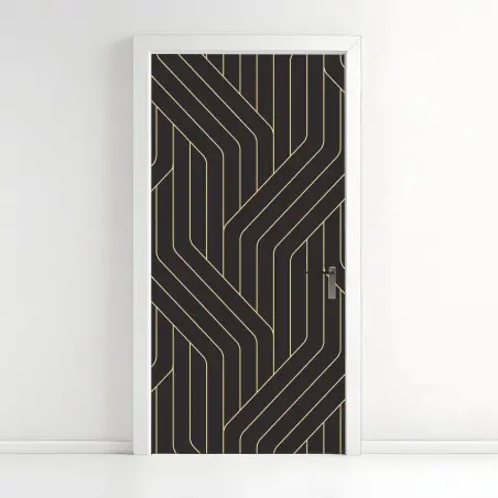 Door sticker geometric art deco pattern with gold lines • Wallissimo®