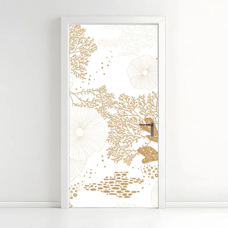 Door sticker delicate golden coral pattern