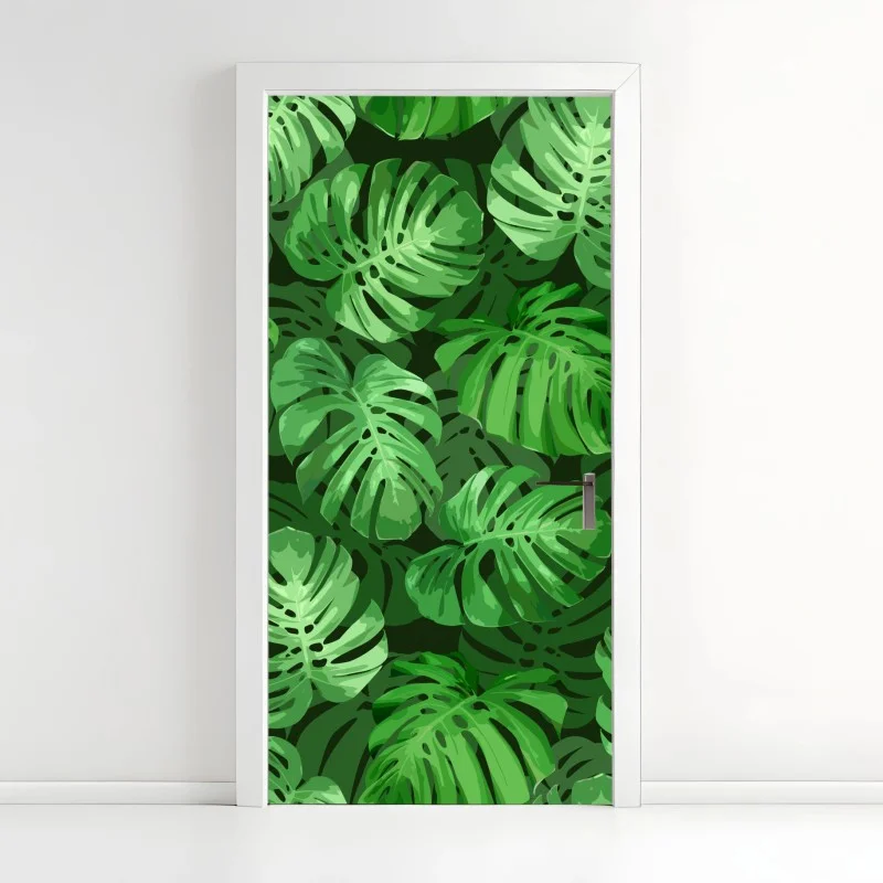 Door sticker tropical monstera leaf pattern