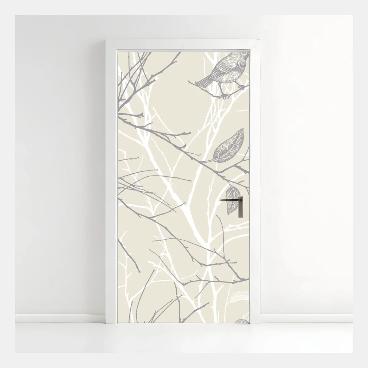 Door sticker soft beige bird and branch pattern ⁕ Wallissimo® Door sticker soft beige bird and branch pattern ⁕ Wallissimo®