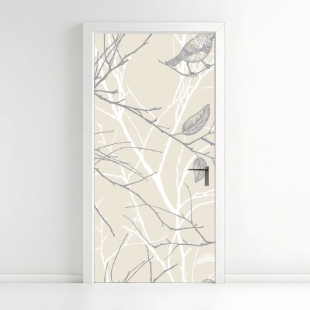 Door sticker soft beige bird and branch pattern • Wallissimo®