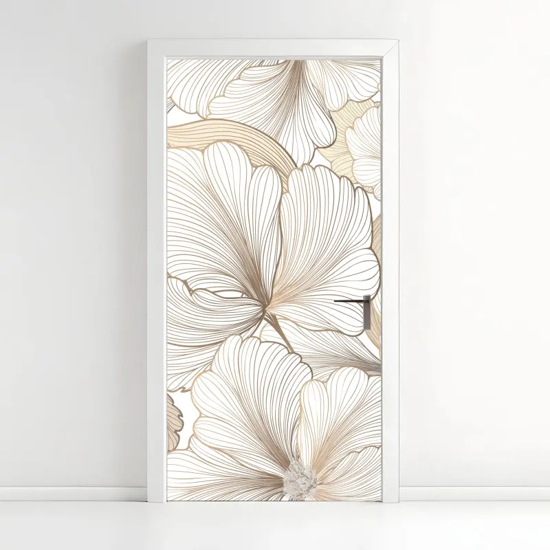Door sticker delicate beige floral illustration
