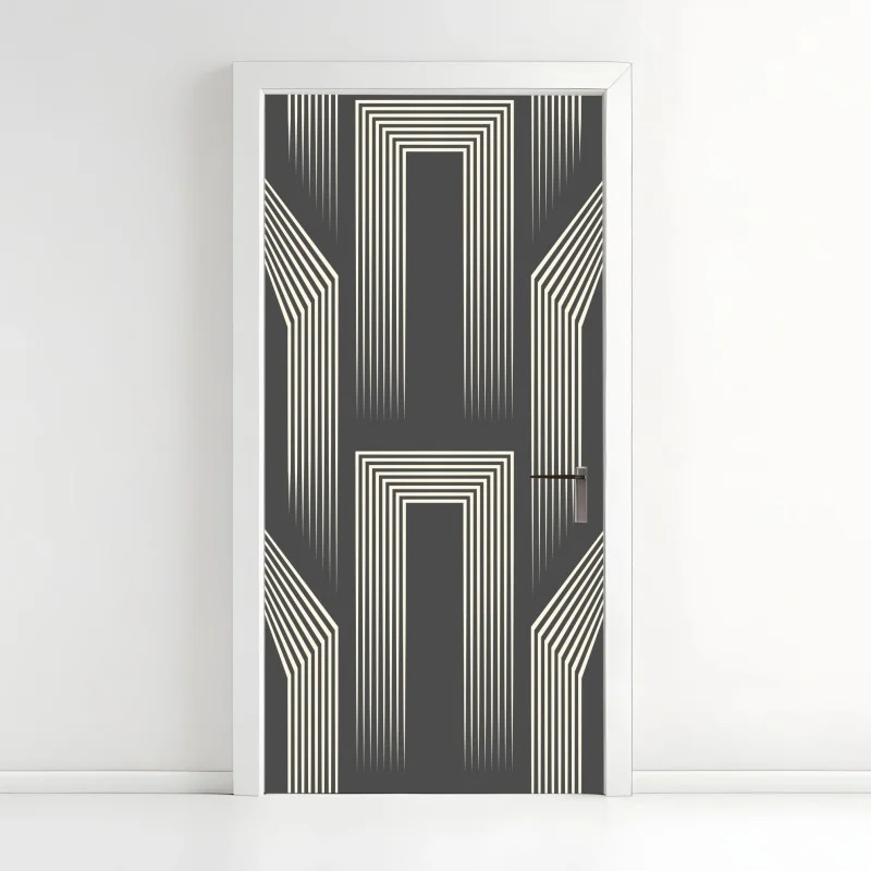 Door sticker art deco geometric pattern in gray and beige