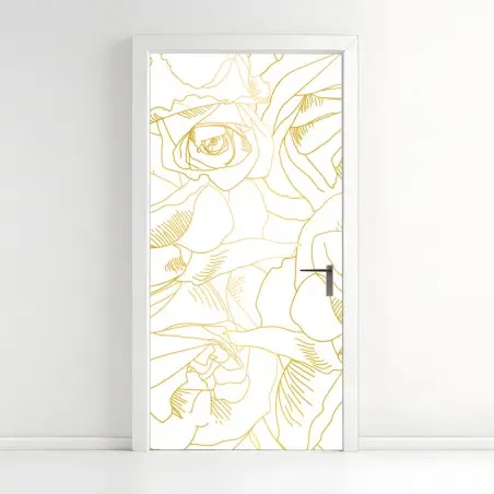 Door sticker delicate gold rose line art pattern • Wallissimo®