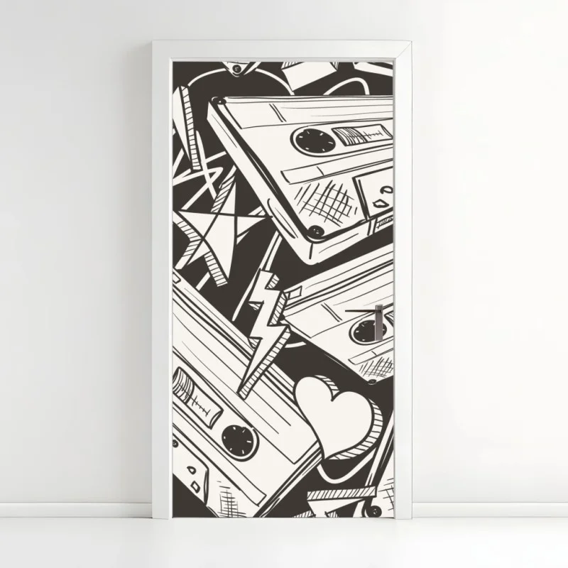 Door sticker vintage cassette tape pattern
