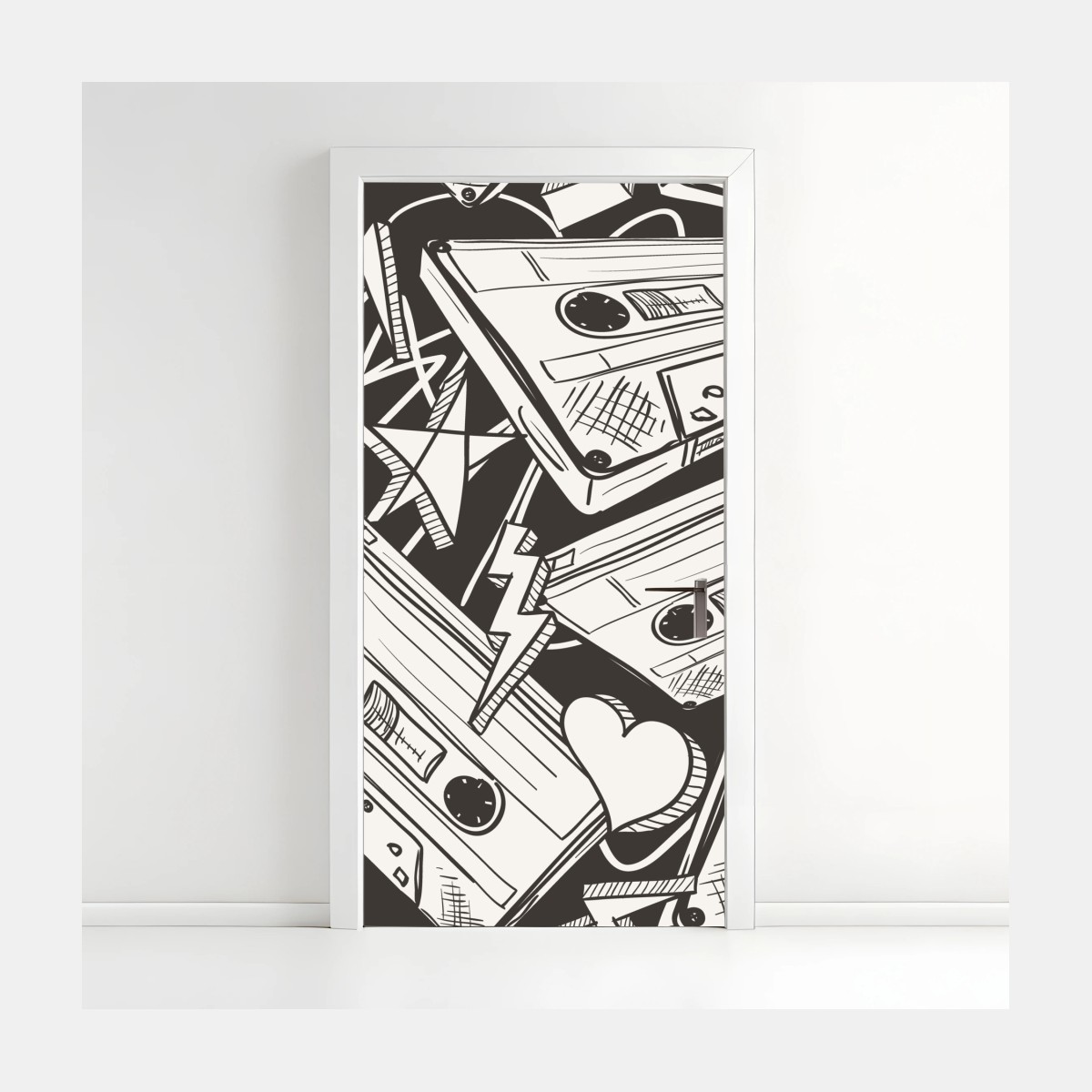 Door sticker vintage cassette tape pattern • Wallissimo® Door sticker vintage cassette tape pattern • Wallissimo®