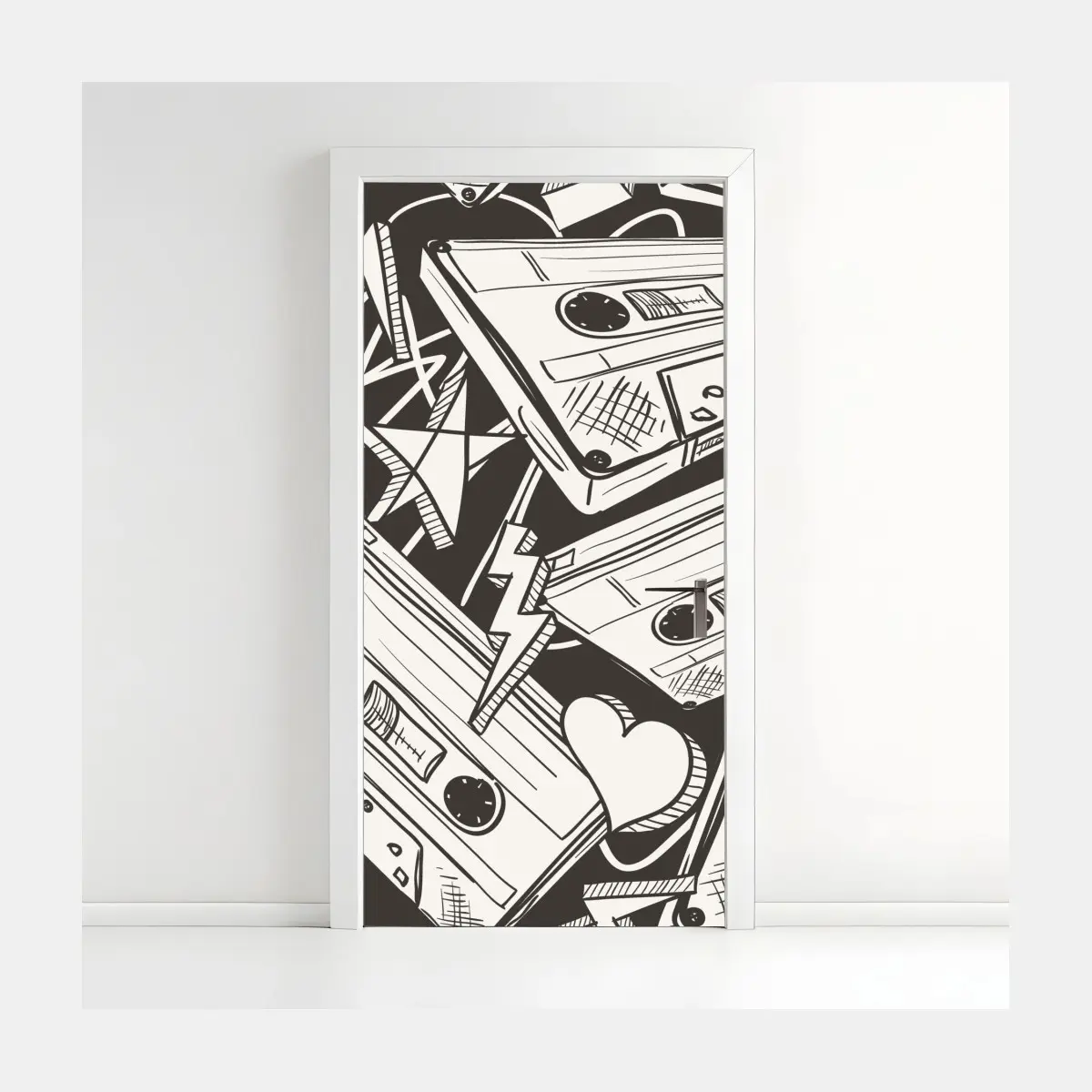 Door sticker vintage cassette tape pattern • Wallissimo® Door sticker vintage cassette tape pattern • Wallissimo®