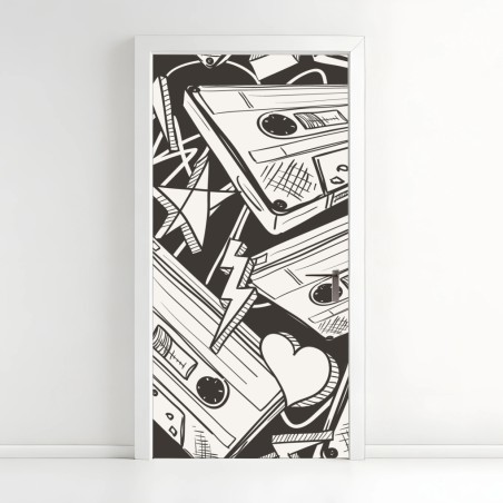 Door sticker vintage cassette tape pattern • Wallissimo®