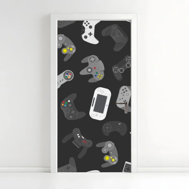 Door sticker retro gaming controllers pattern