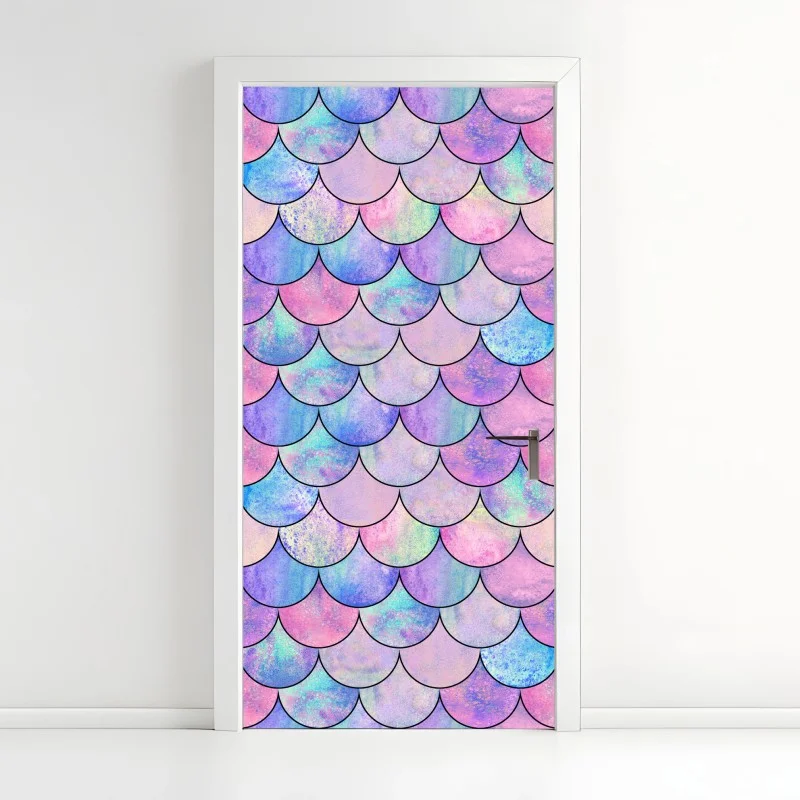 Door sticker pastel mermaid scales pattern