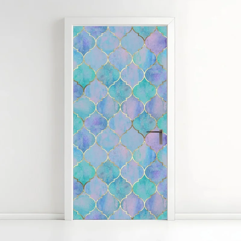 Door sticker pastel turquoise moroccan tile pattern