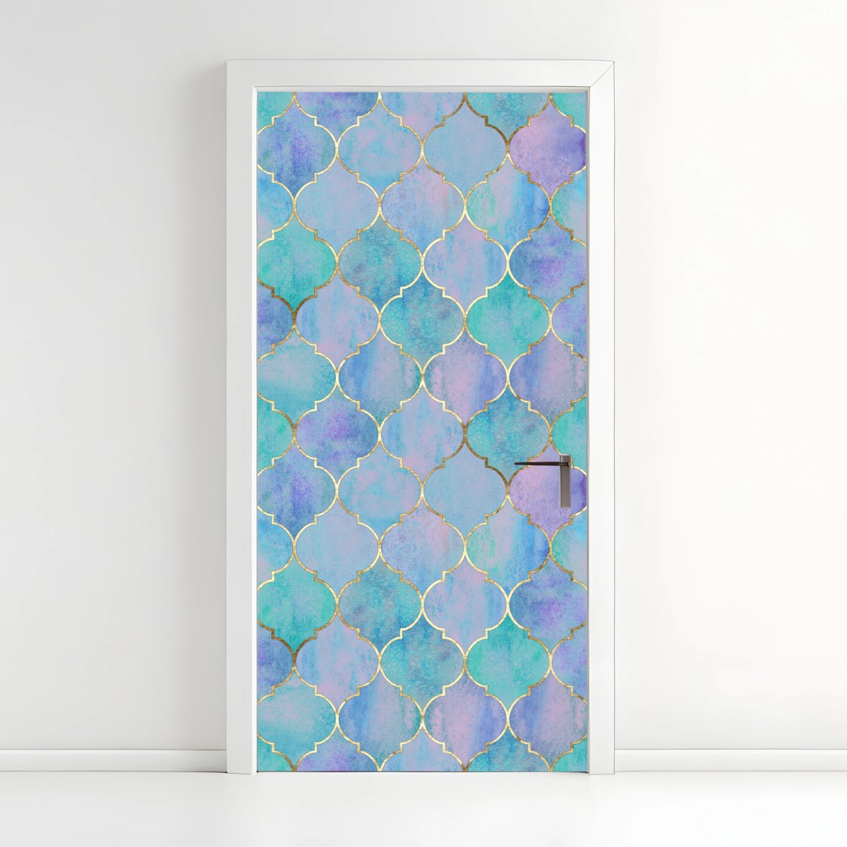 Door sticker pastel turquoise moroccan tile pattern • Wallissimo® Door sticker pastel turquoise moroccan tile pattern • Wallissimo®