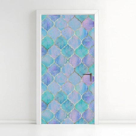 Door sticker pastel turquoise moroccan tile pattern • Wallissimo®