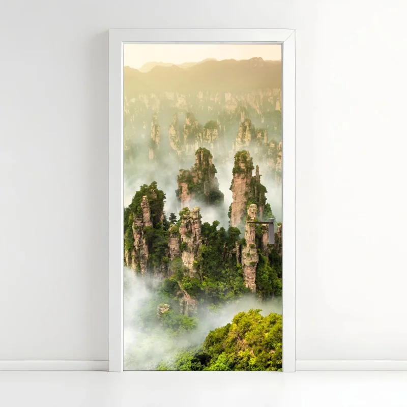 Door sticker misty pillars of Zhangjiajie