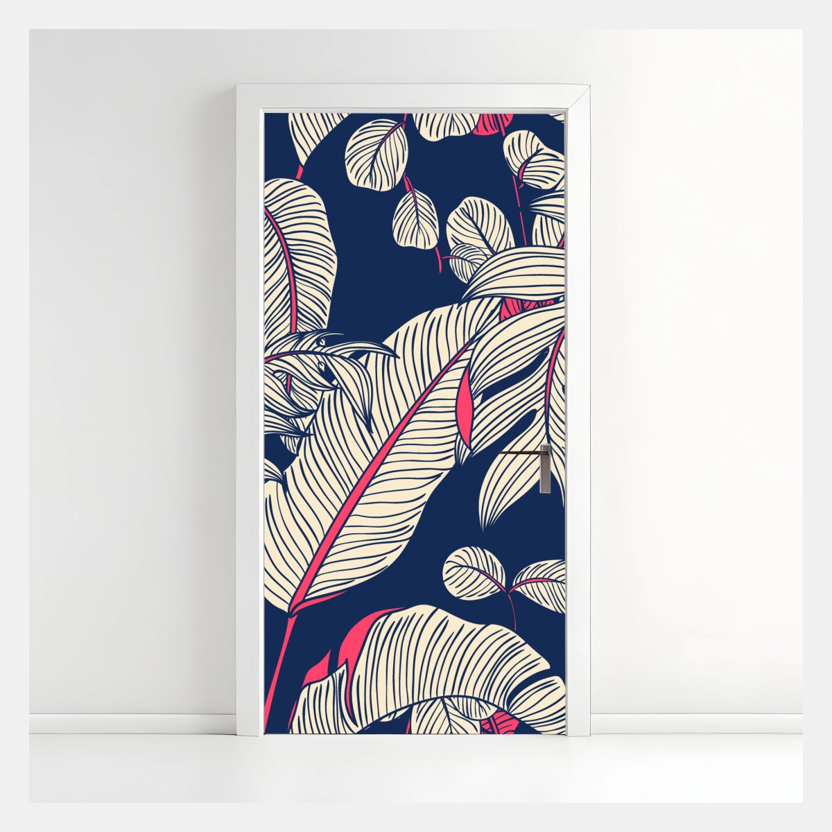 Door sticker navy tropical leaves pattern • Wallissimo®