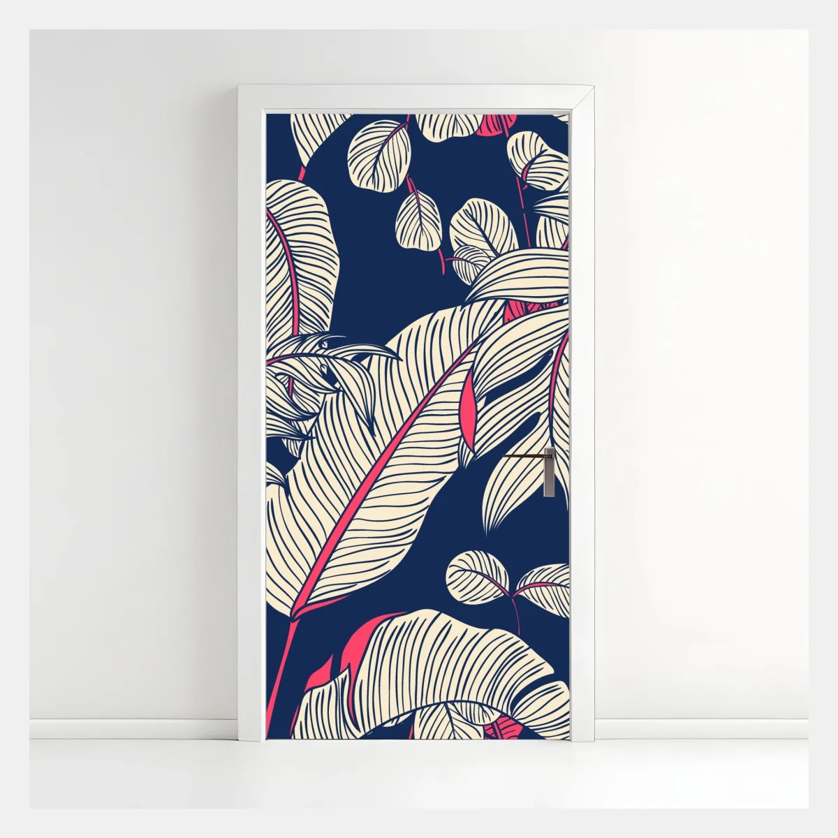 Door sticker navy tropical leaves pattern • Wallissimo® Door sticker navy tropical leaves pattern • Wallissimo®