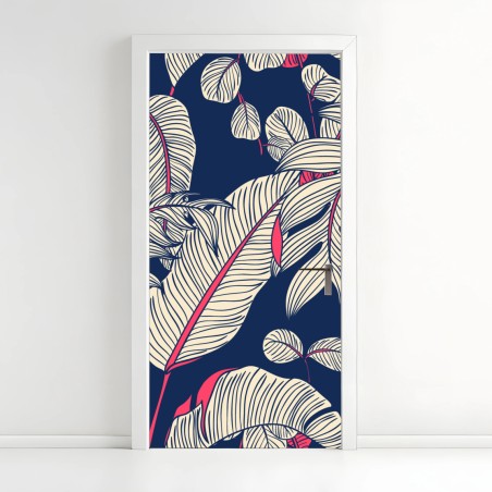 Door sticker navy tropical leaves pattern • Wallissimo®