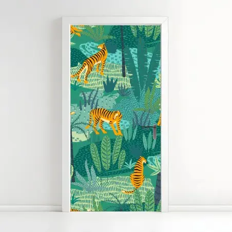 Door sticker tropical jungle with tigers pattern • Wallissimo®