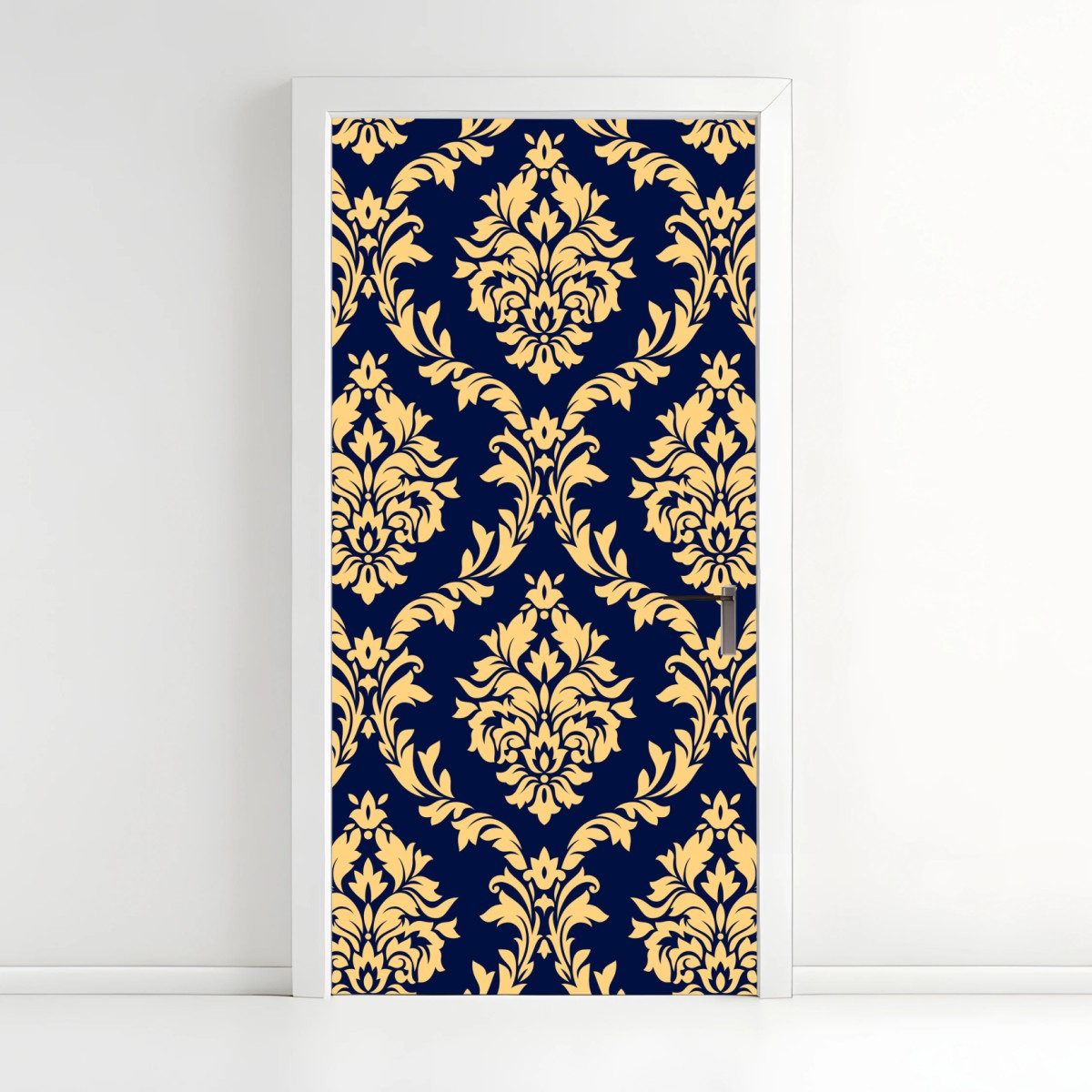 Door sticker elegant gold damask pattern on navy background • Wallissimo® Door sticker elegant gold damask pattern on navy background • Wallissimo®