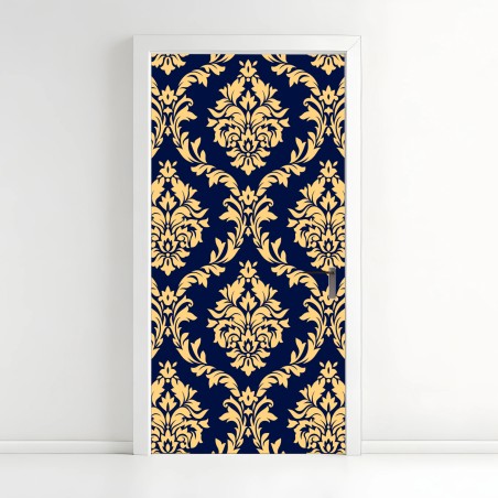 Door sticker elegant gold damask pattern on navy background • Wallissimo®