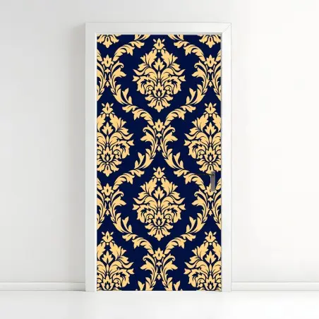 Door sticker elegant gold damask pattern on navy background • Wallissimo®