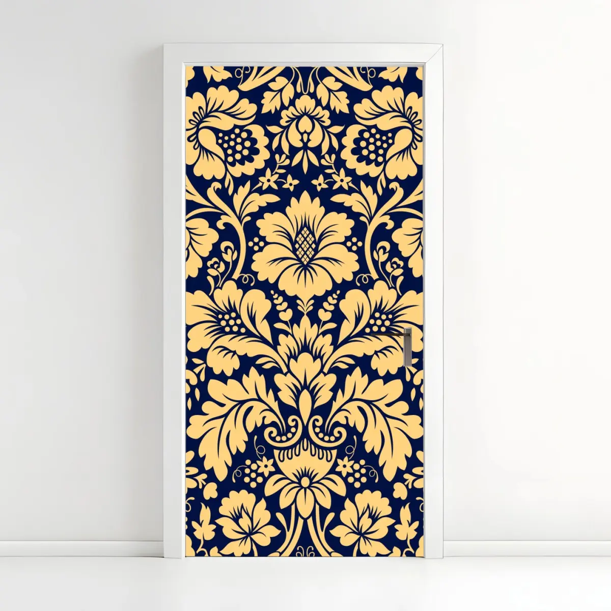 Door sticker navy and beige damask floral pattern • Wallissimo® Door sticker navy and beige damask floral pattern • Wallissimo®