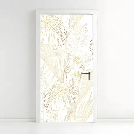 Door sticker golden tropical leaves pattern • Wallissimo®