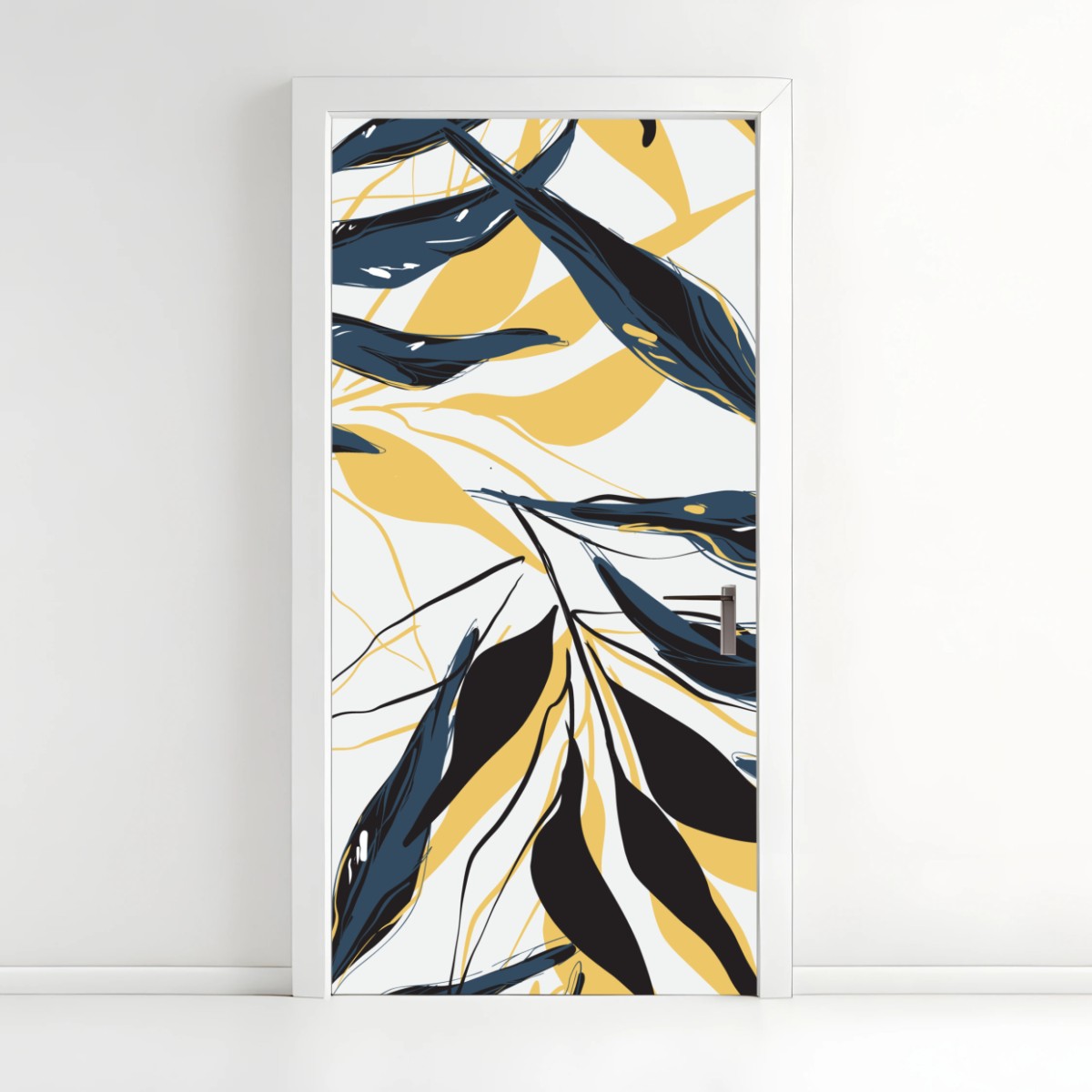 Door sticker navy and gold botanical leaf pattern • Wallissimo® Door sticker navy and gold botanical leaf pattern • Wallissimo®