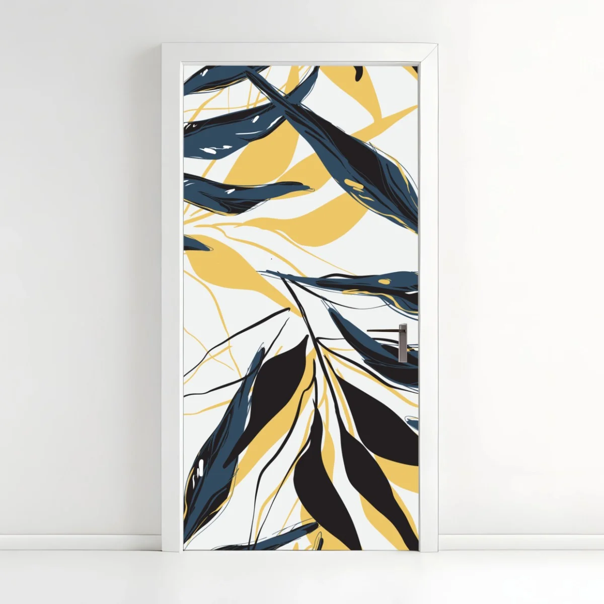 Door sticker navy and gold botanical leaf pattern • Wallissimo® Door sticker navy and gold botanical leaf pattern • Wallissimo®
