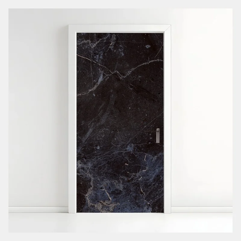 Door sticker dark marble texture with blue veins