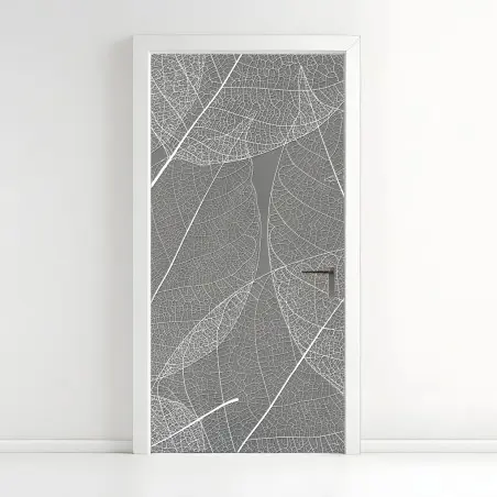 Door sticker delicate leaf vein pattern in gray • Wallissimo®