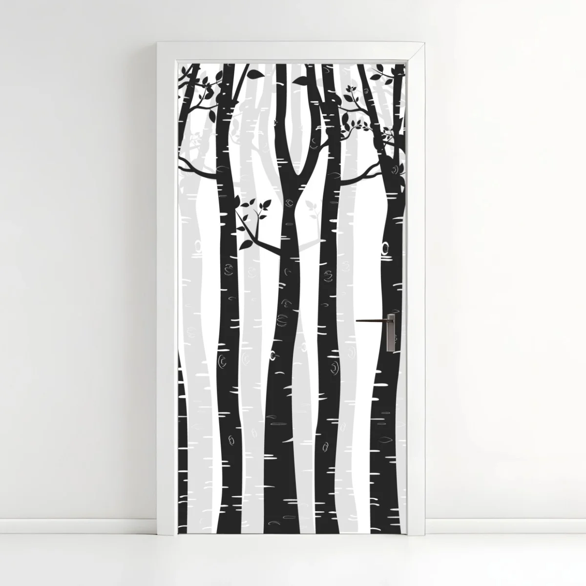 Door sticker monochrome birch forest illustration ⁕ Wallissimo® Door sticker monochrome birch forest illustration ⁕ Wallissimo®