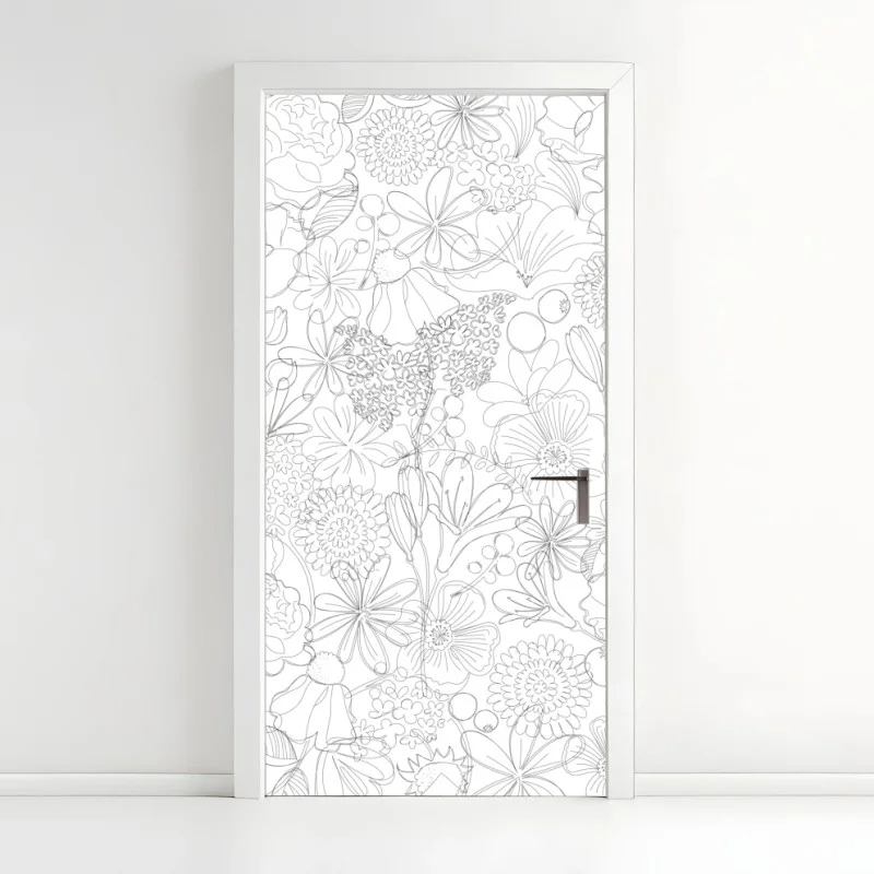 Door sticker delicate hand-drawn floral line pattern