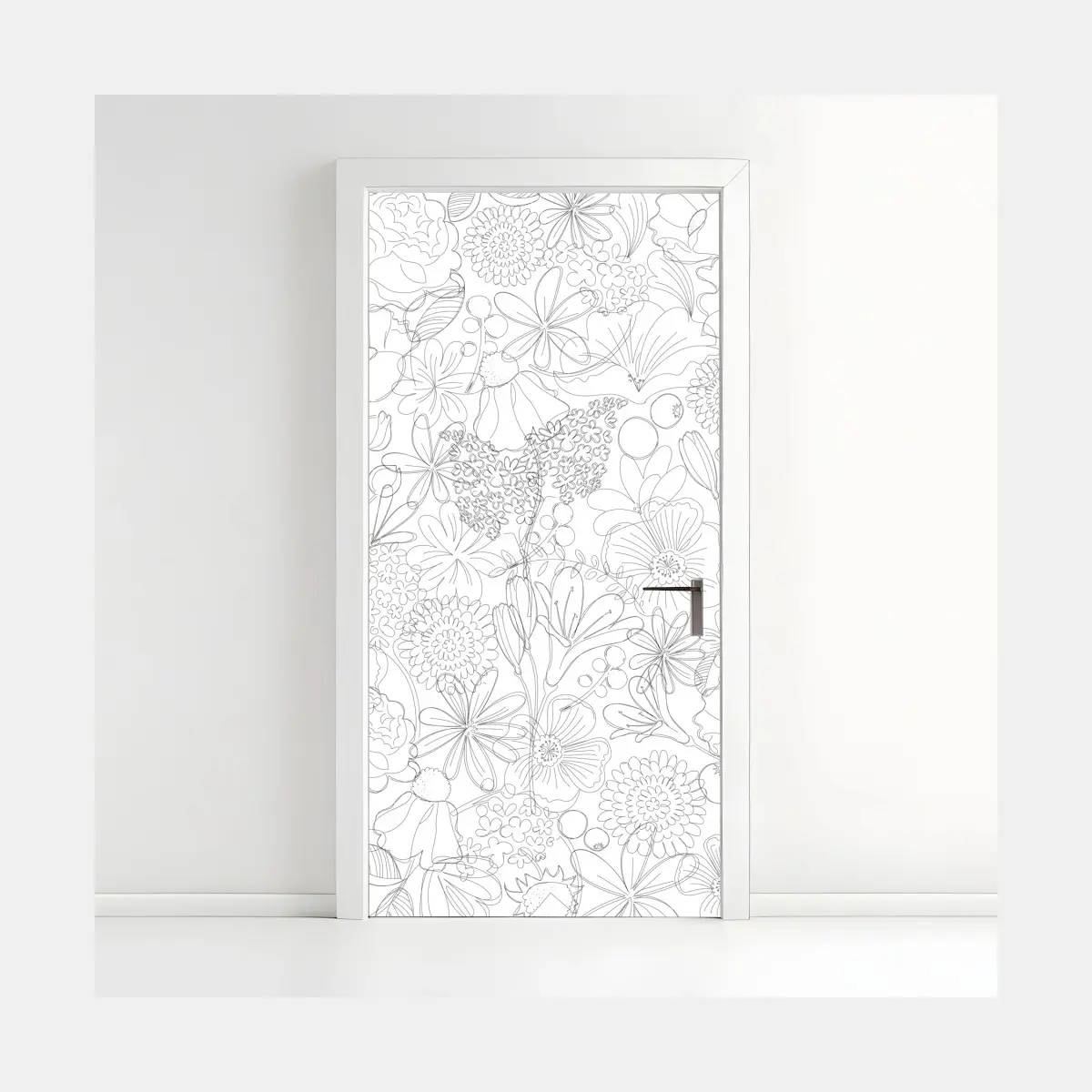Door sticker delicate hand-drawn floral line pattern • Wallissimo® Door sticker delicate hand-drawn floral line pattern • Wallissimo®