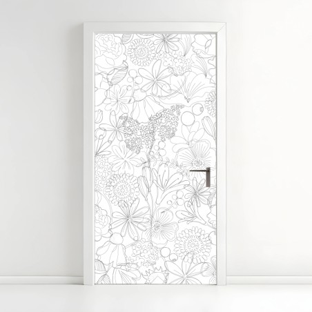Door sticker delicate hand-drawn floral line pattern • Wallissimo®
