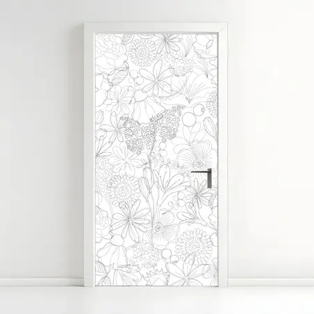 Door sticker delicate hand-drawn floral line pattern • Wallissimo®