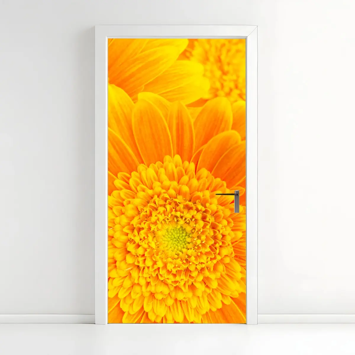 Door sticker vibrant orange gerbera bloom close-up • Wallissimo® Door sticker vibrant orange gerbera bloom close-up • Wallissimo®