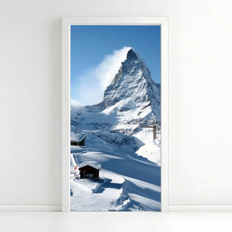 Door sticker majestic alpine mountain peak in winter