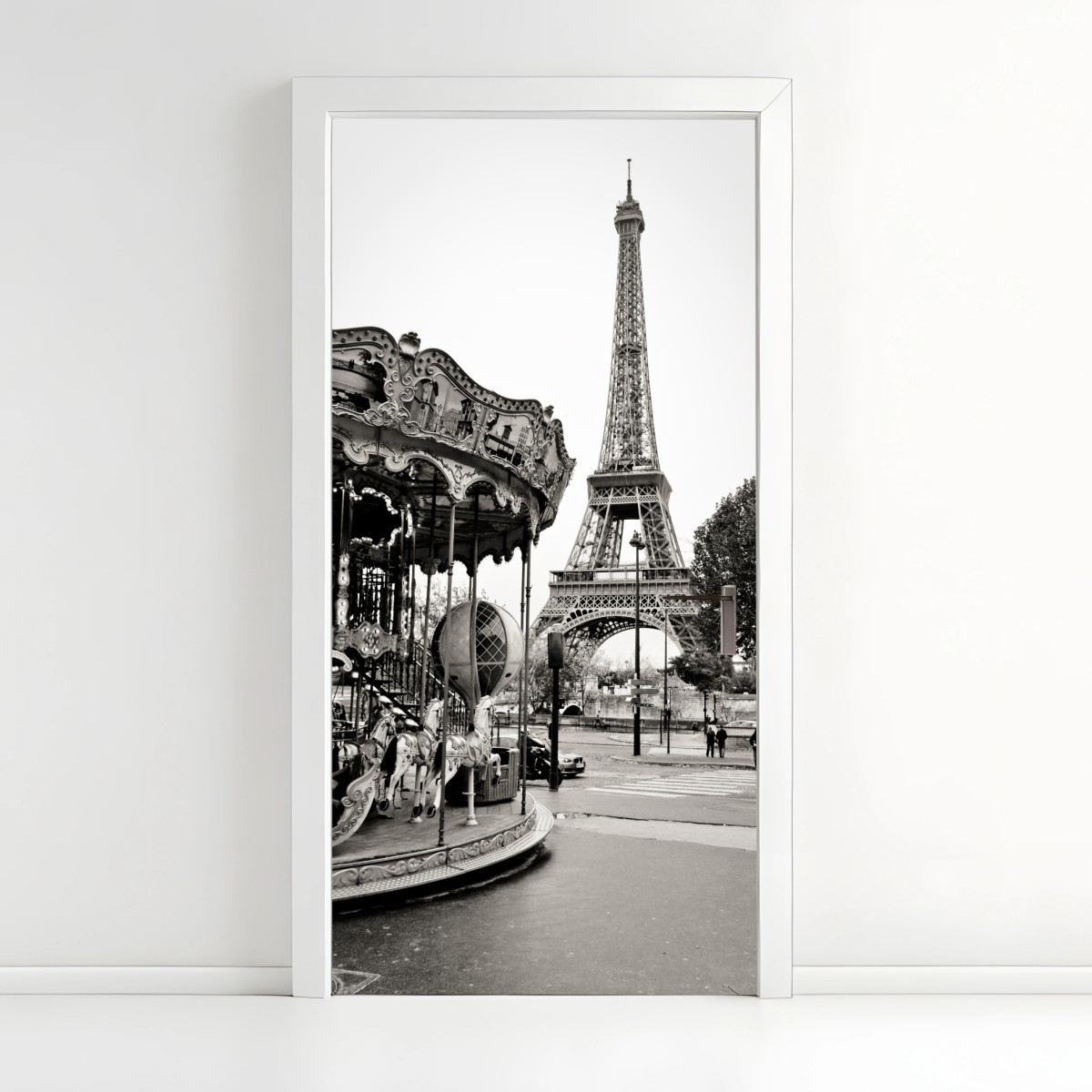 Door sticker Eiffel Tower and carousel in Paris • Wallissimo® Door sticker Eiffel Tower and carousel in Paris • Wallissimo®