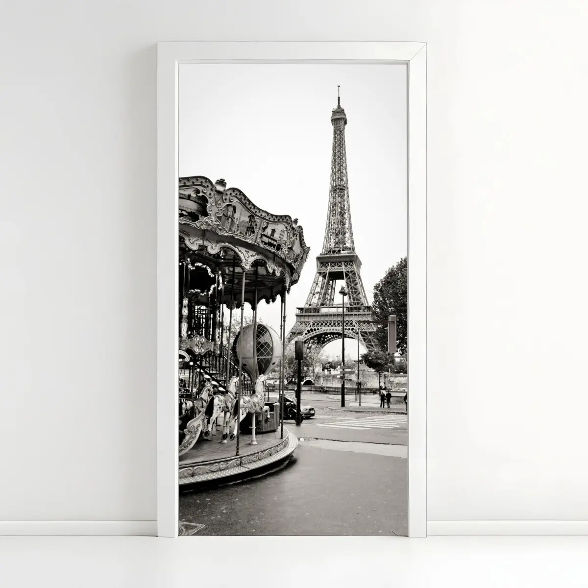 Door sticker Eiffel Tower and carousel in Paris • Wallissimo® Door sticker Eiffel Tower and carousel in Paris • Wallissimo®