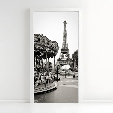 Door sticker Eiffel Tower and carousel in Paris • Wallissimo®