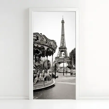 Door sticker Eiffel Tower and carousel in Paris • Wallissimo®