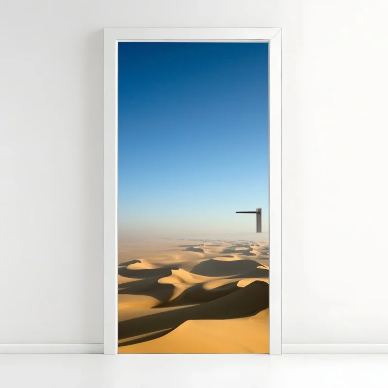 Door sticker endless desert dunes under blue sky