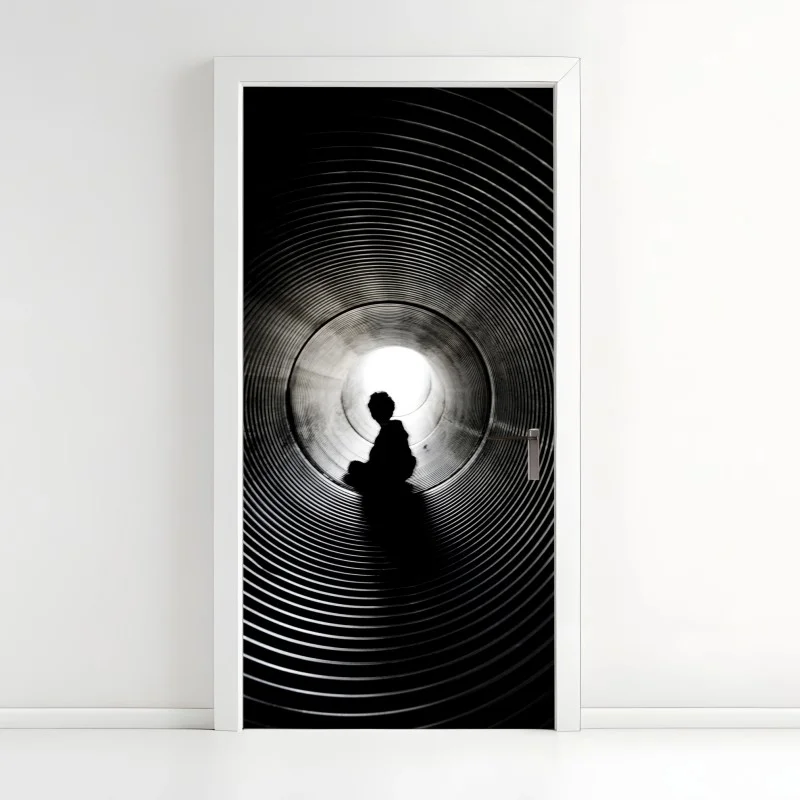 Door sticker silhouette in a spiral tunnel