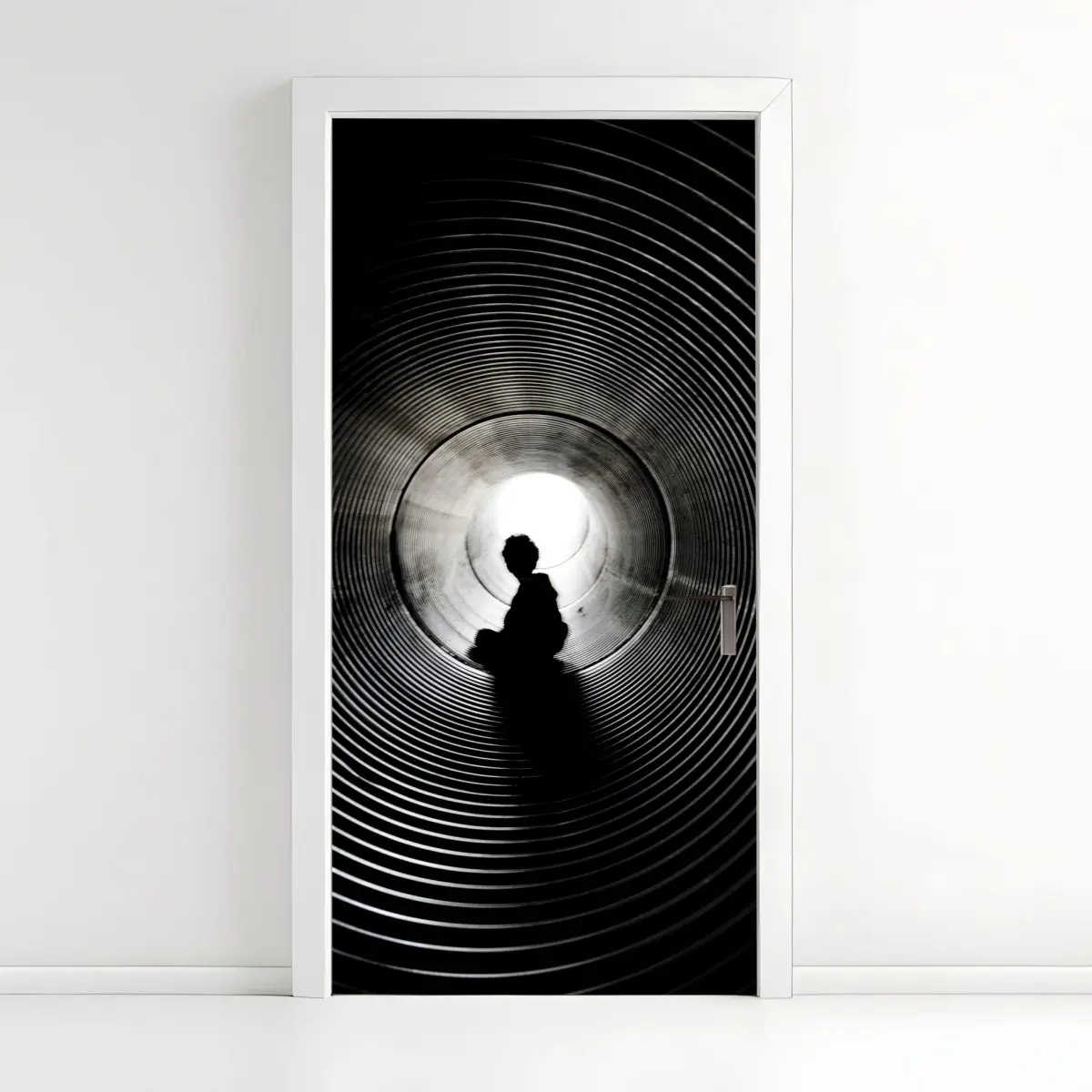 Door sticker silhouette in a spiral tunnel • Wallissimo® Door sticker silhouette in a spiral tunnel • Wallissimo®