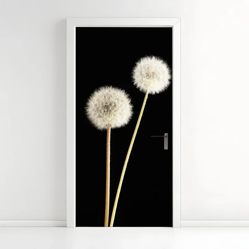 Door sticker delicate dandelion seed heads on black