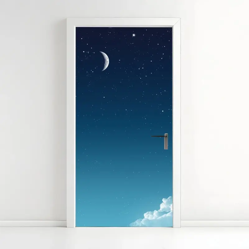 Door sticker serene crescent moon night sky