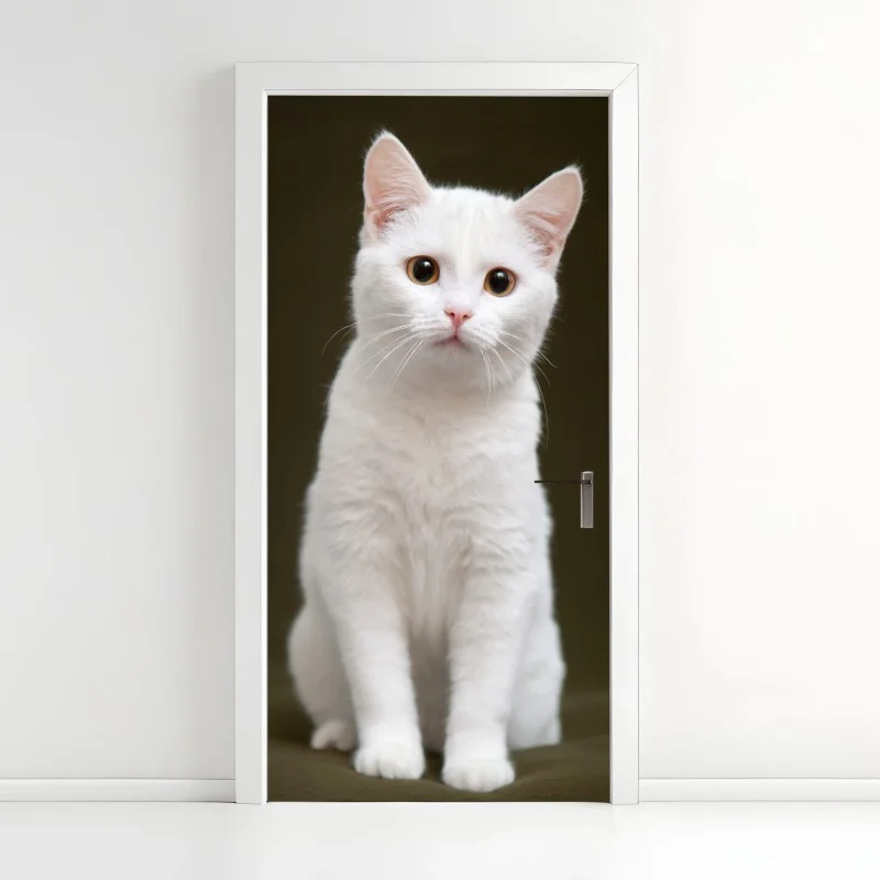 Door sticker adorable white cat portrait