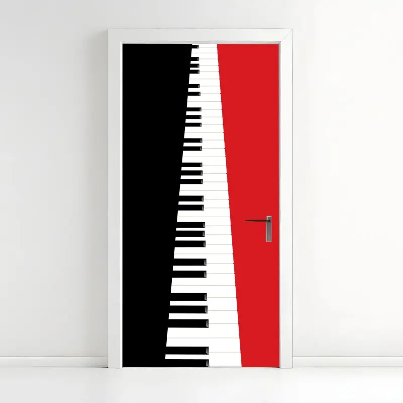 Door sticker black and red piano keyboard composition