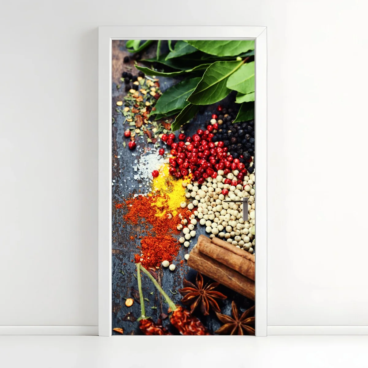 Door sticker vibrant spice assortment on rustic wood ⁕ Wallissimo® Door sticker vibrant spice assortment on rustic wood ⁕ Wallissimo®